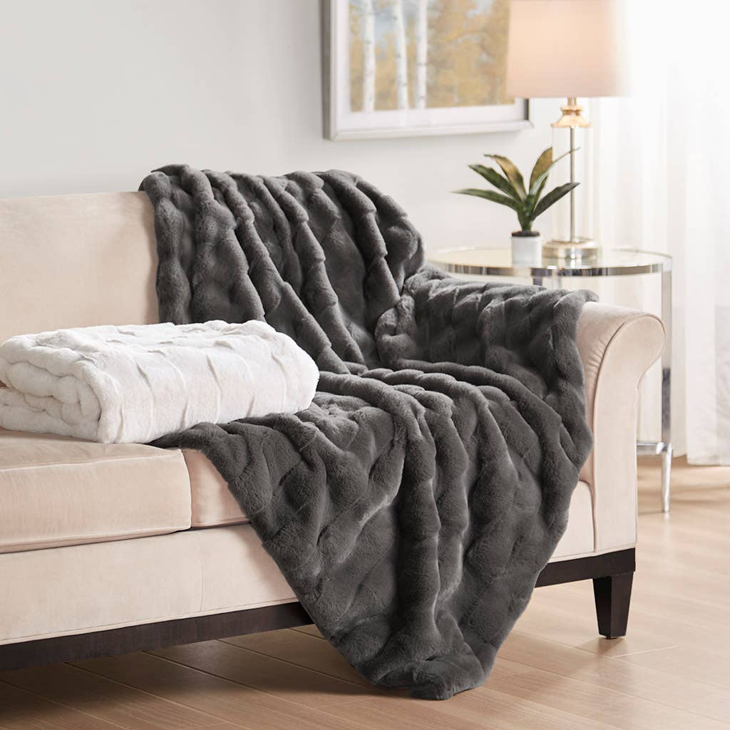 Faux Fur Velvet Throw 50x60", Ivory
