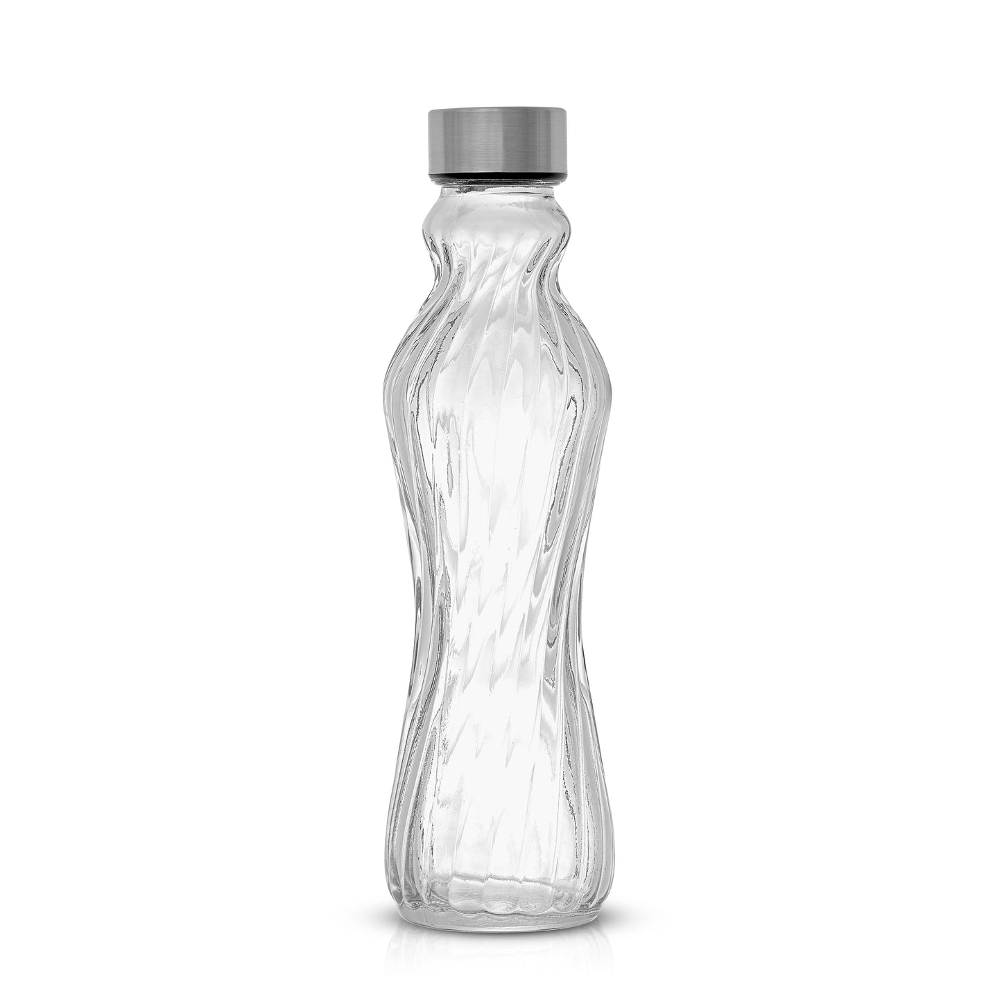 6 Fluted Glass Water Bottles with Stainless Steel Caps