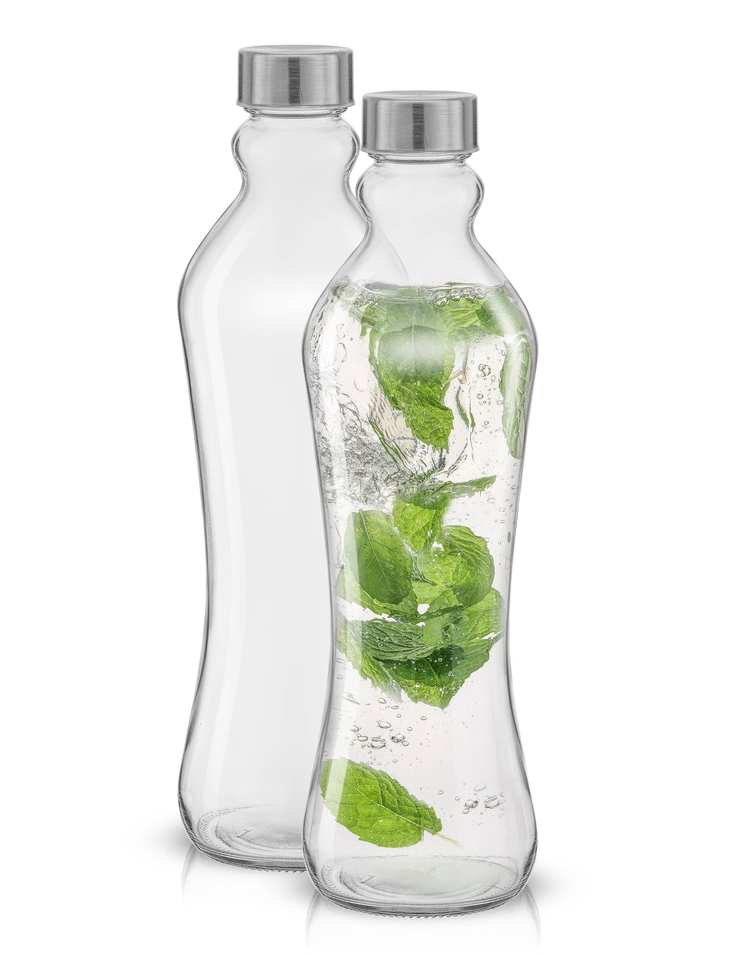 Glass Water Bottles with Stainless Steel Cap - Set of 2