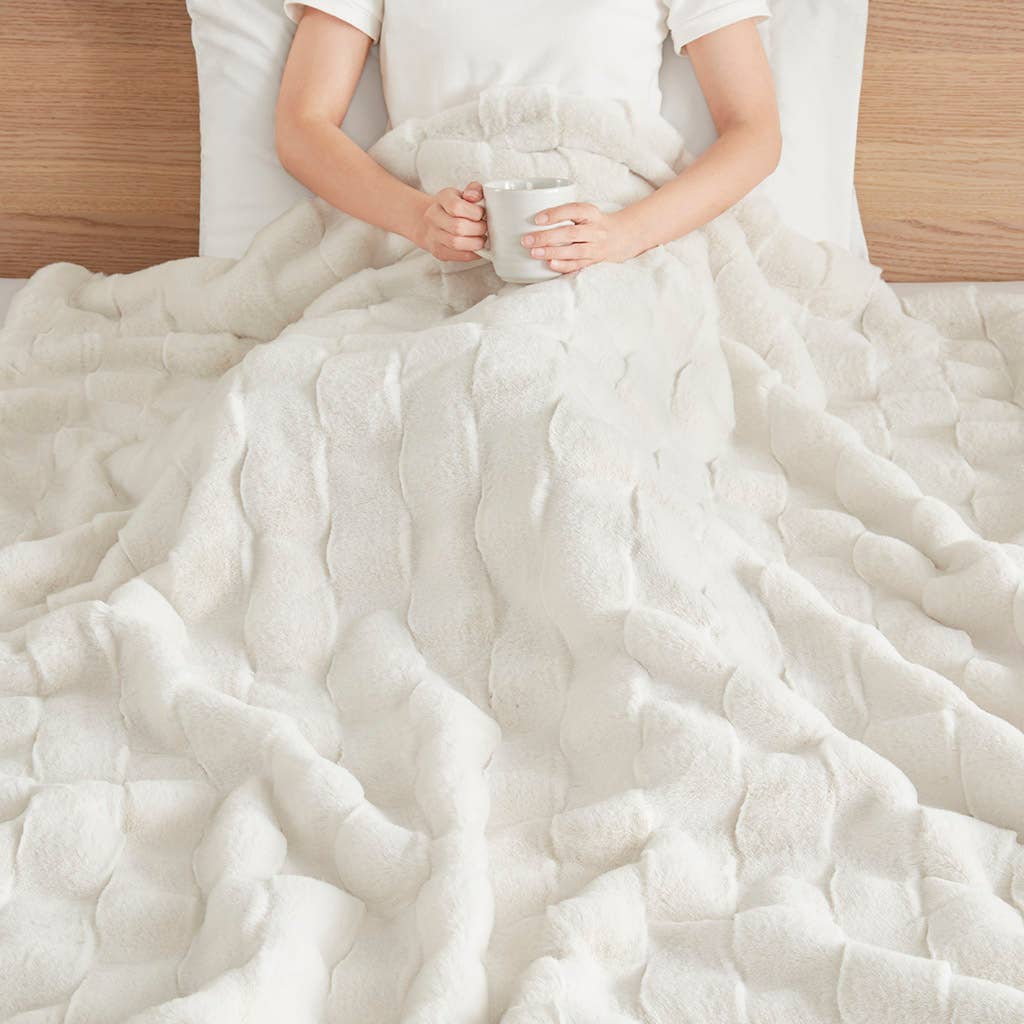 Faux Fur Velvet Throw 50x60", Ivory