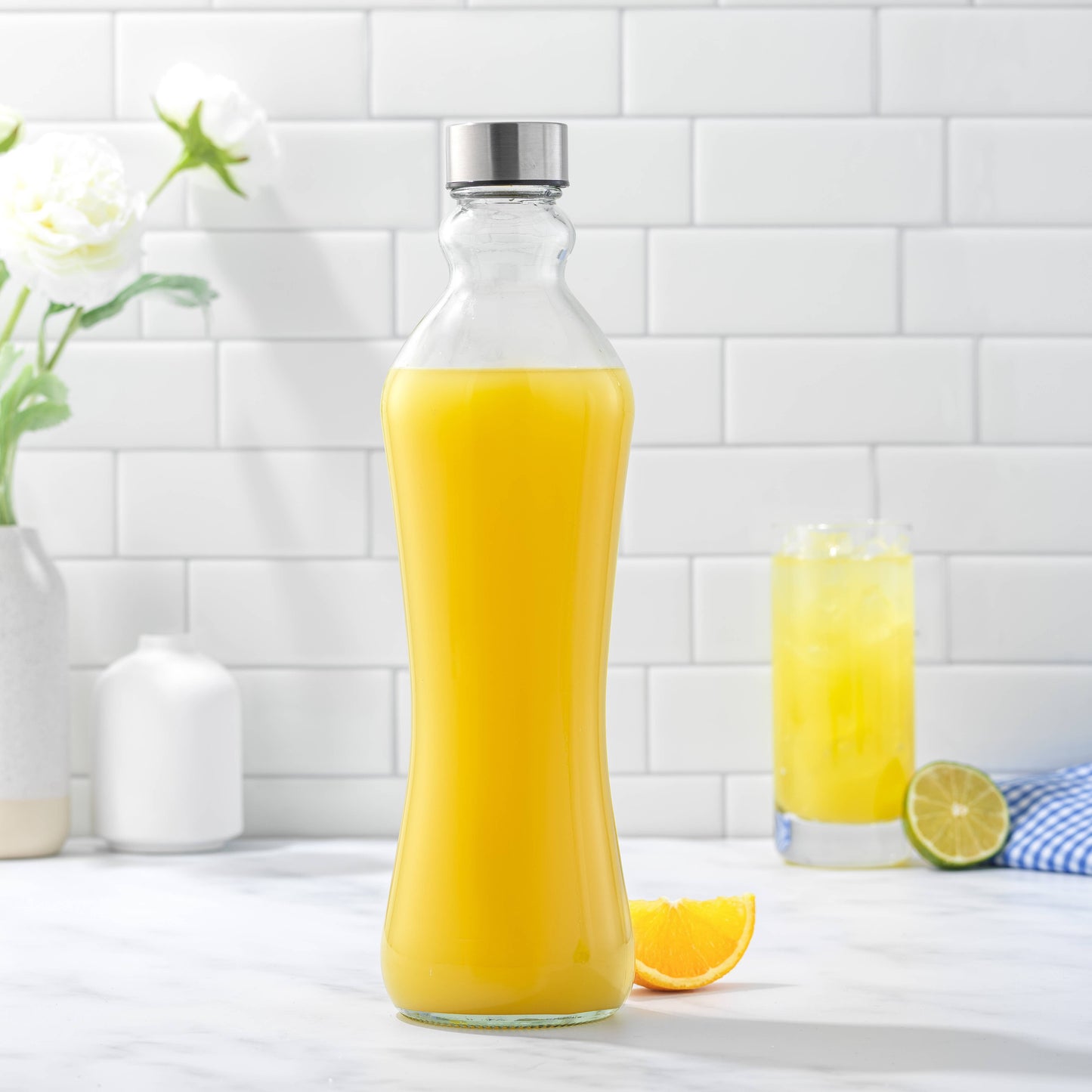 Glass Water Bottles with Stainless Steel Cap - Set of 2