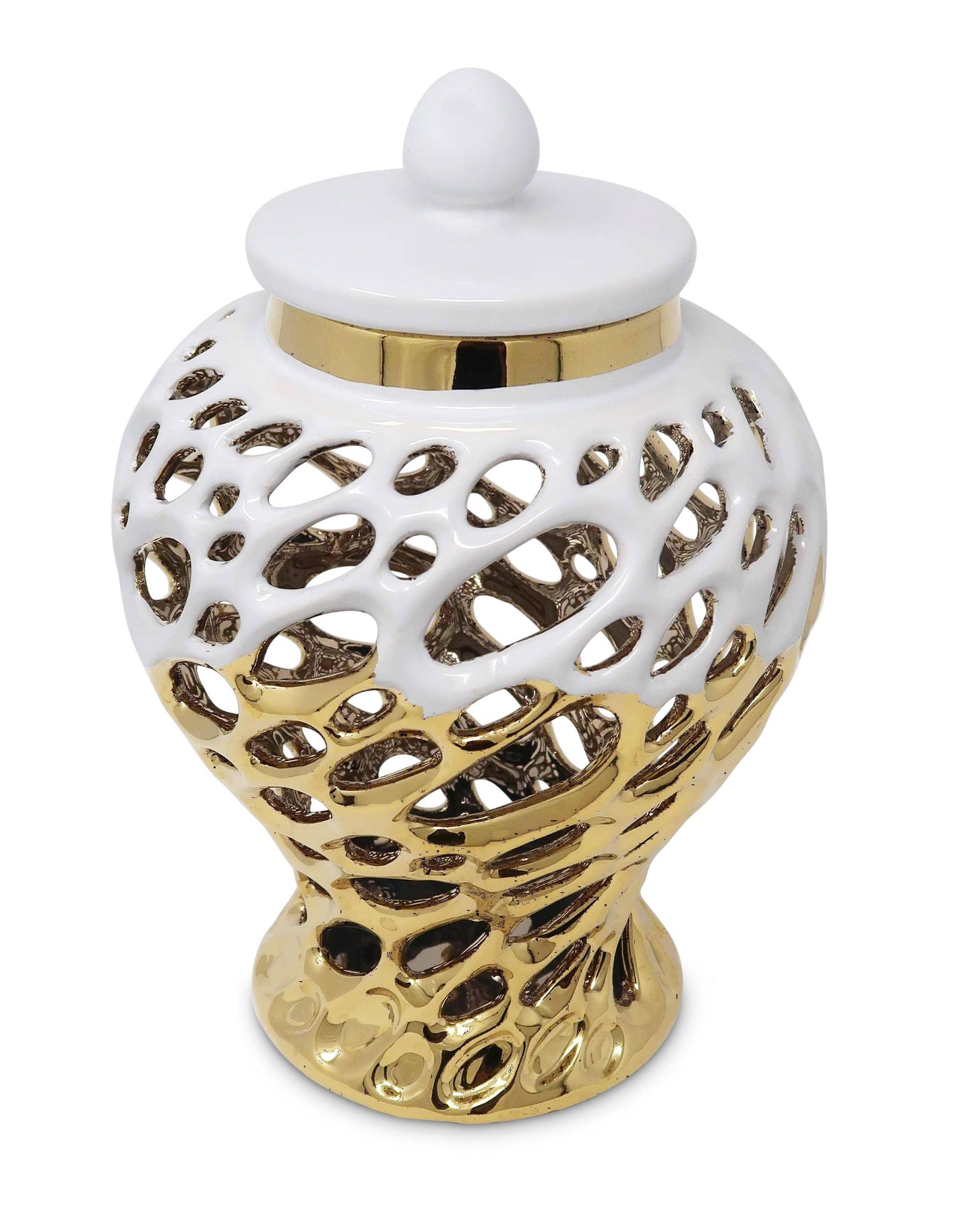 Gold and White Design Ginger Jar Medium