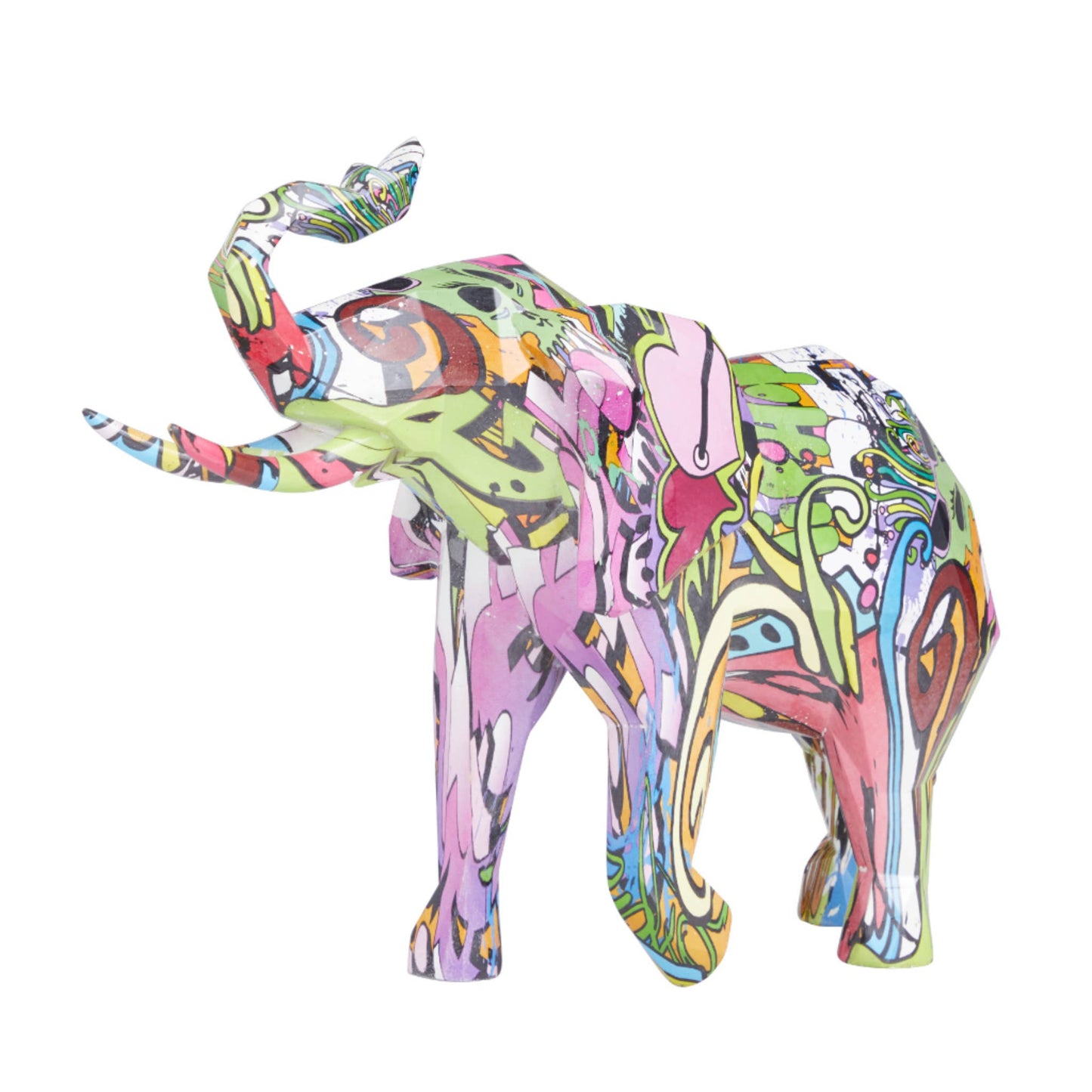 POLYSTONE MULTICOLOR ELEPHANT 17"W, 12"H