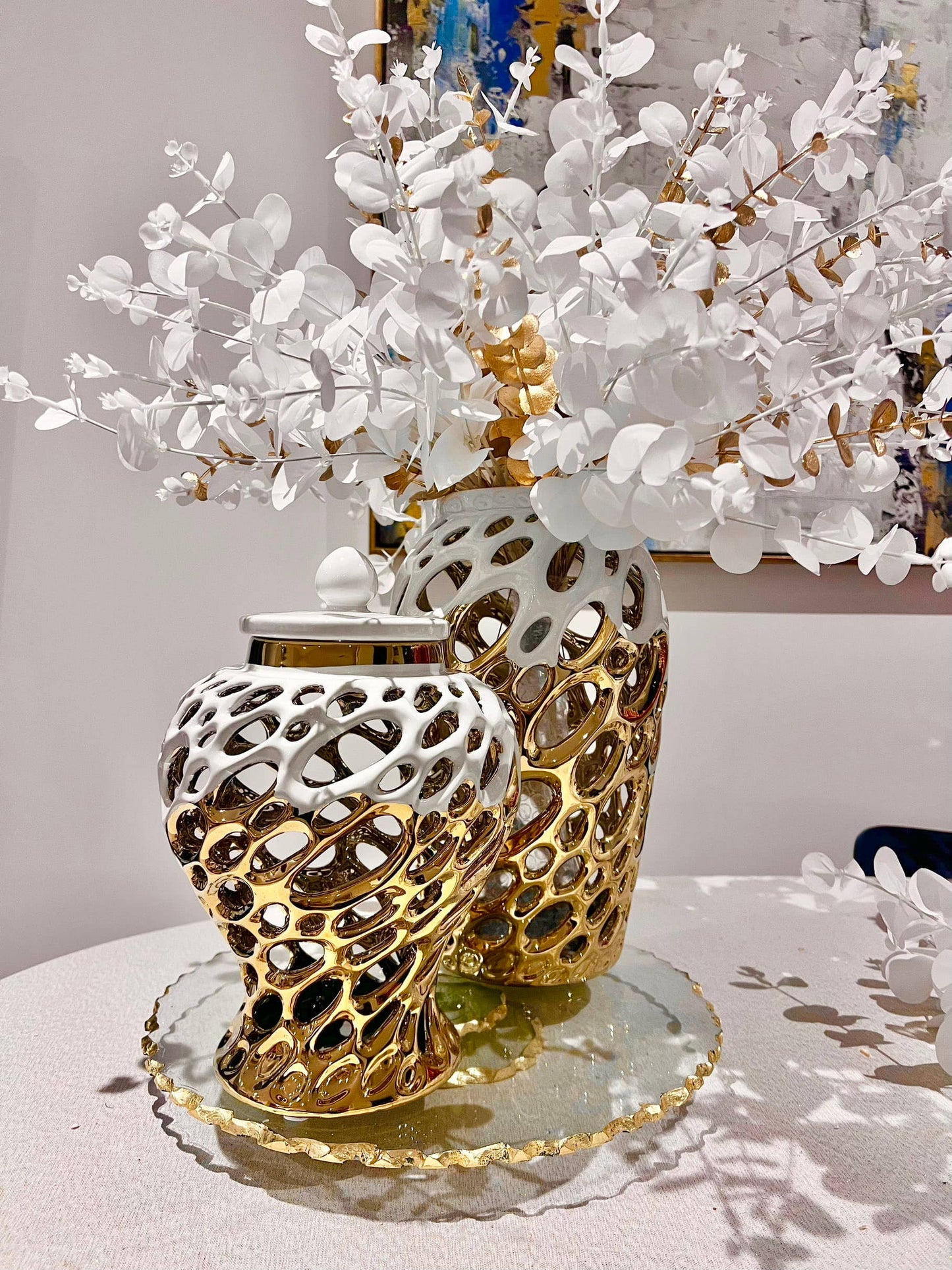 Gold and White Design Vase