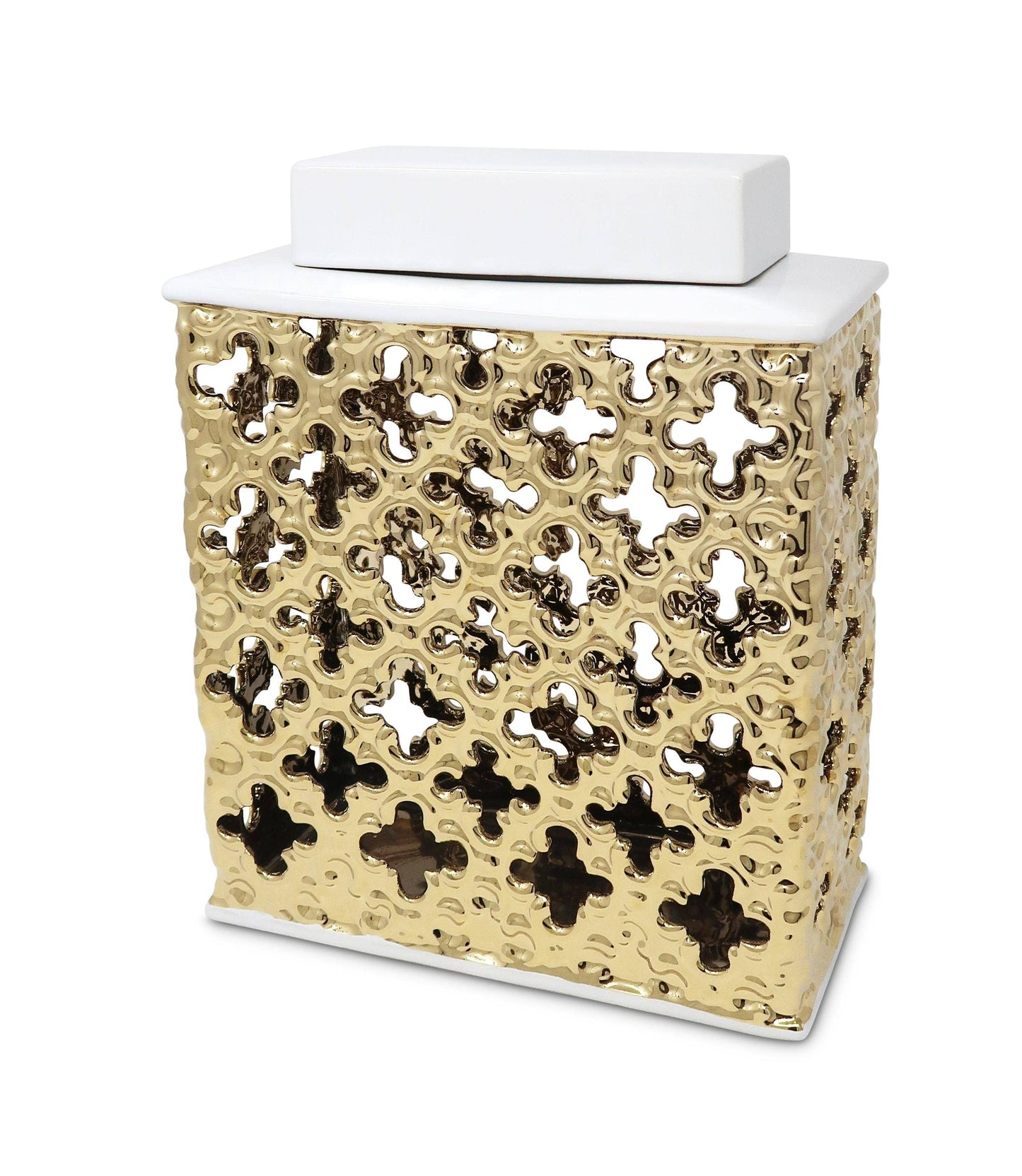 Gold Decorative Rectangle Jar with White Cover