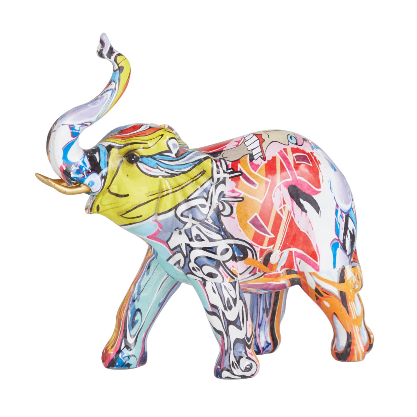 POLYSTONE MULTICOLOR ELEPHANT 8"W, 8"H
