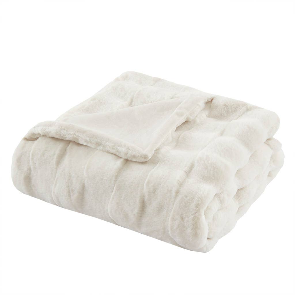 Faux Fur Velvet Throw 50x60", Ivory
