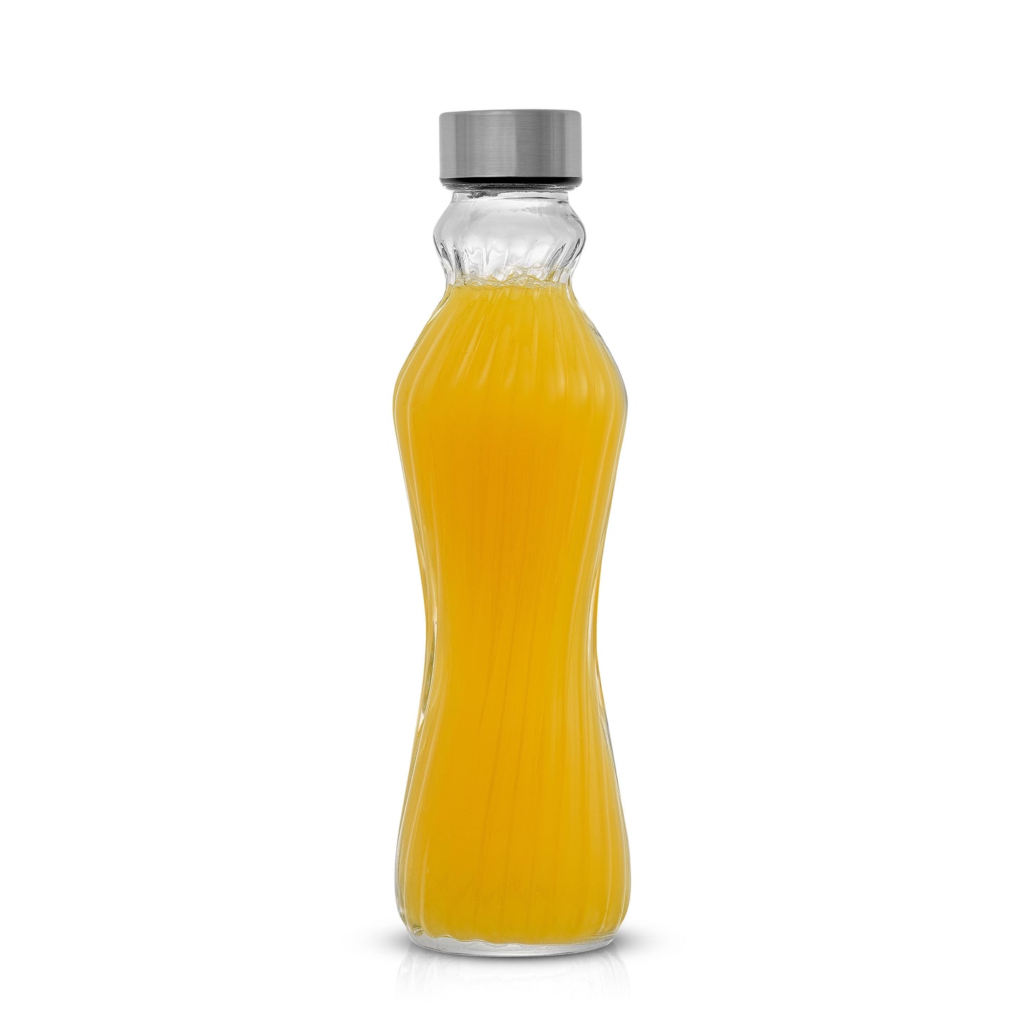 6 Fluted Glass Water Bottles with Stainless Steel Caps