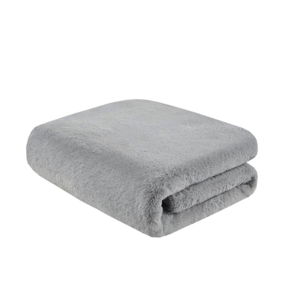 Vegan Premium Faux Fur Throw with Velvet Reverse, Grey