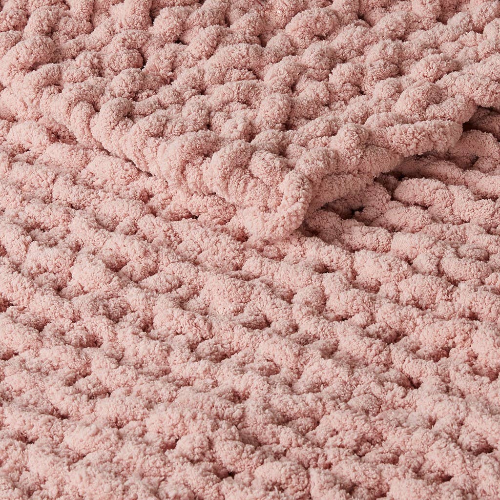 Handmade Chenille Chunky Knit 50x60 Throw, Pink
