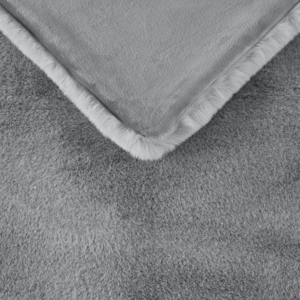 Vegan Premium Faux Fur Throw with Velvet Reverse, Grey