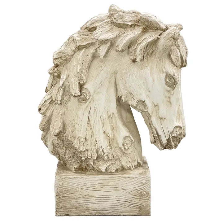 18" Horsehead Wood-Like Carving Statue Centerpiece