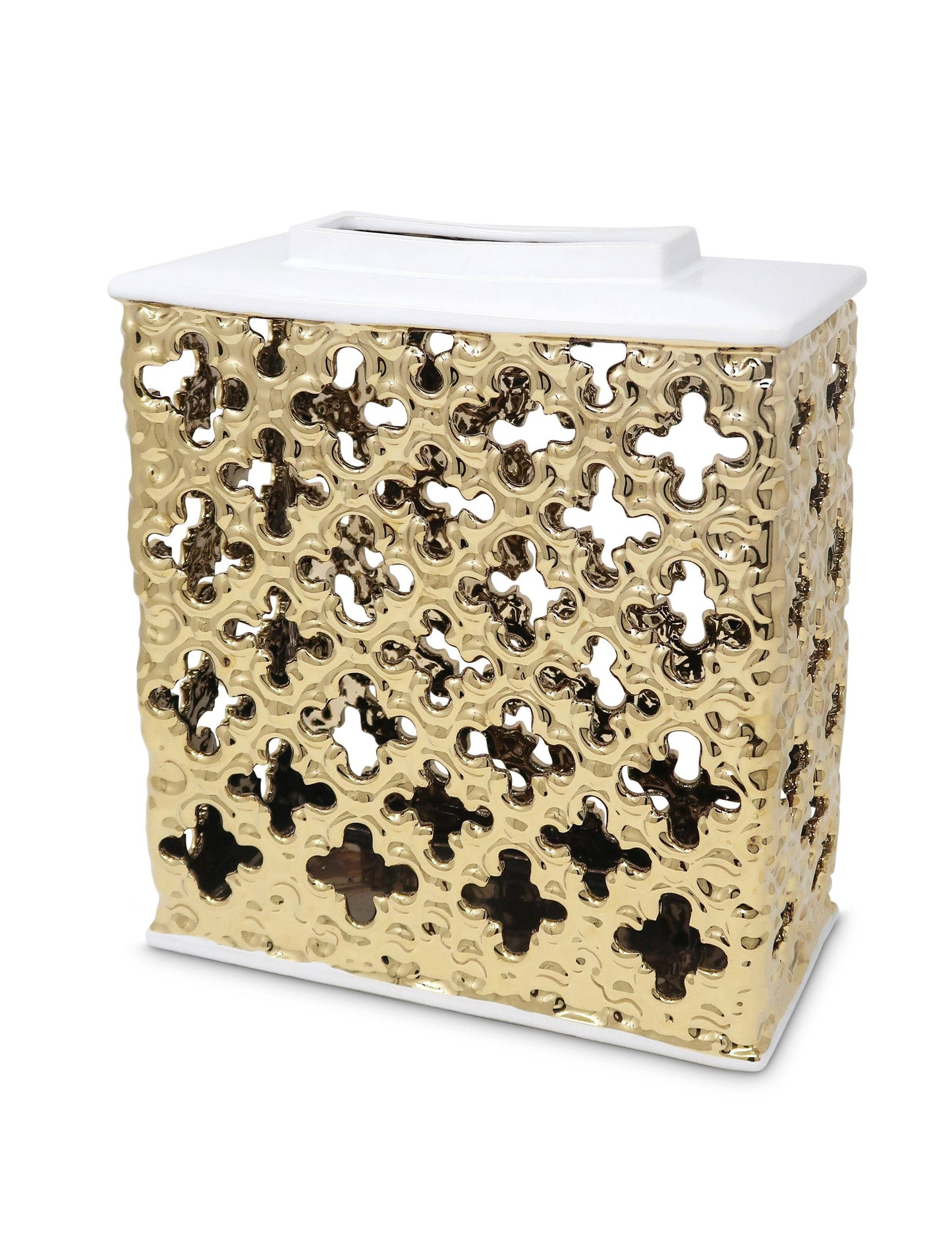 Gold Decorative Rectangle Jar with White Cover
