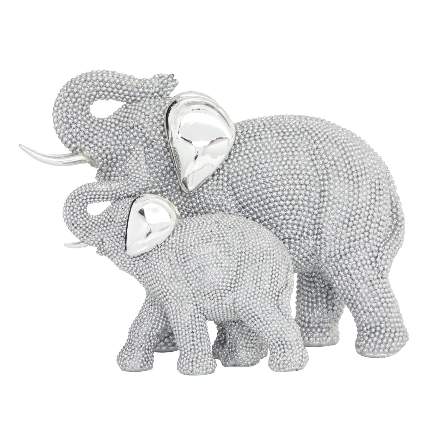 POLYSTONE ELEPHANT FAMILY DIAMOND BEDAZZLED 9"W, 7"H