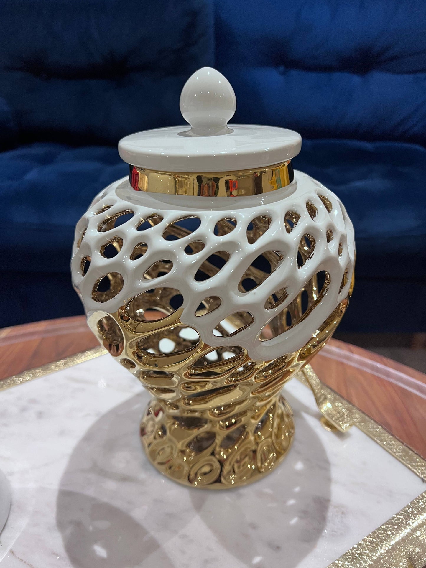 Gold and White Design Ginger Jar Medium