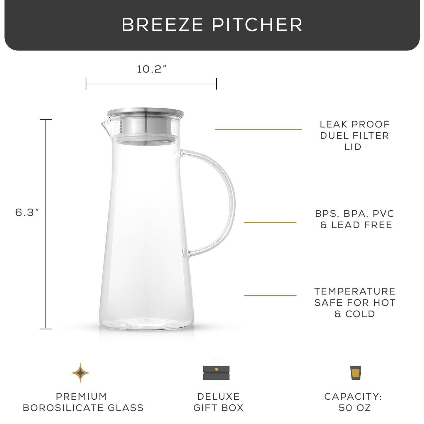 Breeze Summer Drink Pitcher with Stainless Steel Lid - 50 oz