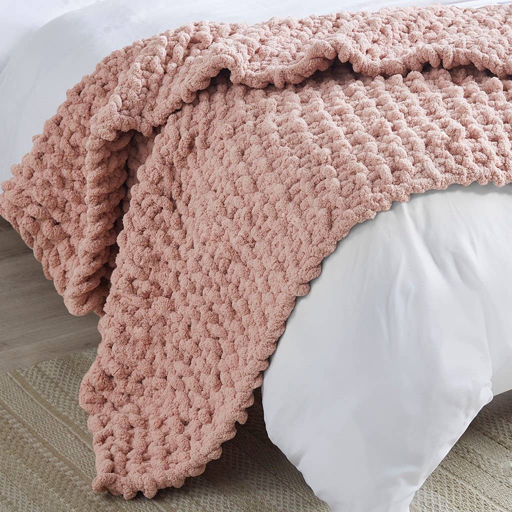 Handmade Chenille Chunky Knit 50x60 Throw, Pink