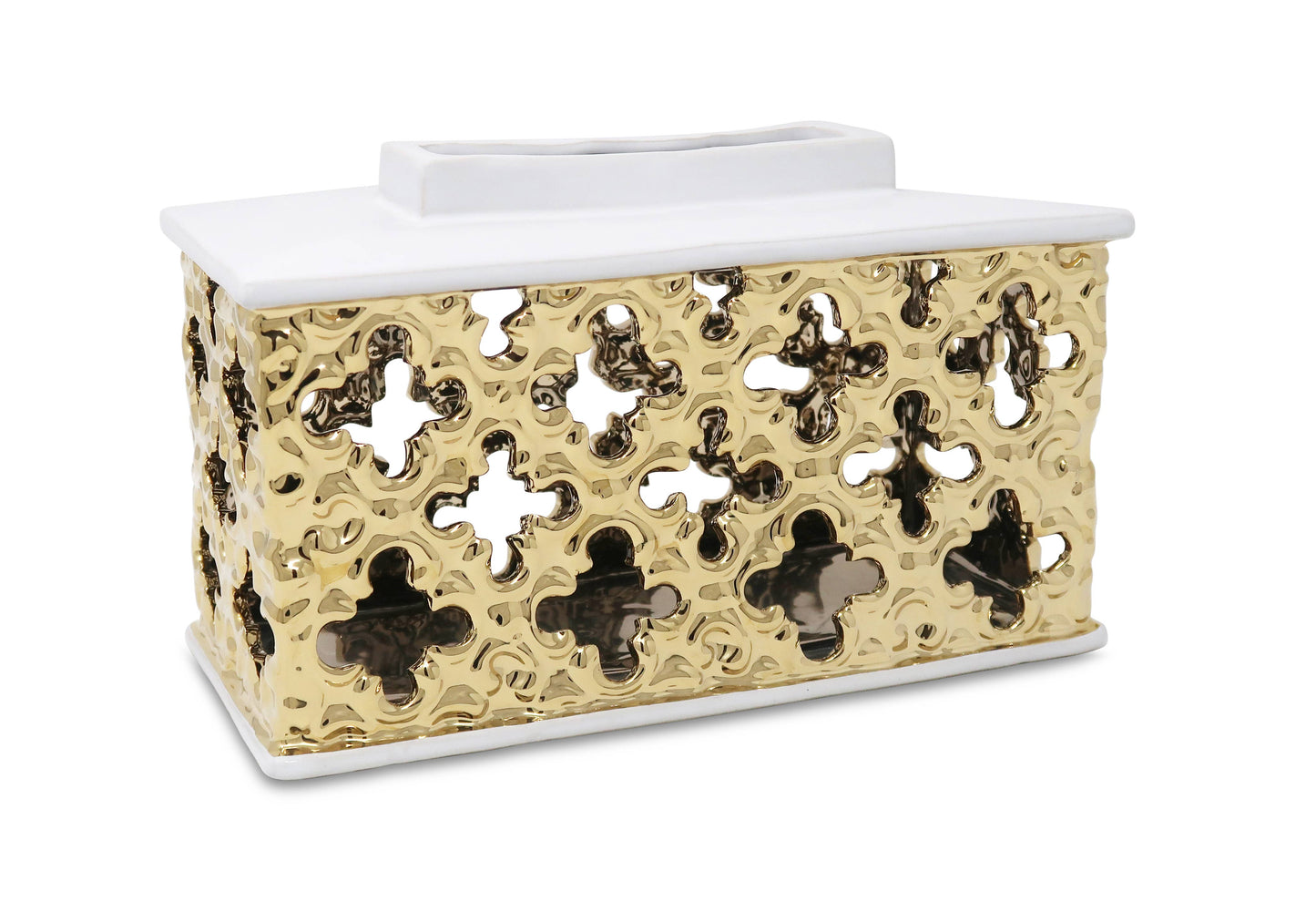 Gold Decorative Rectangle Jar with White Cover