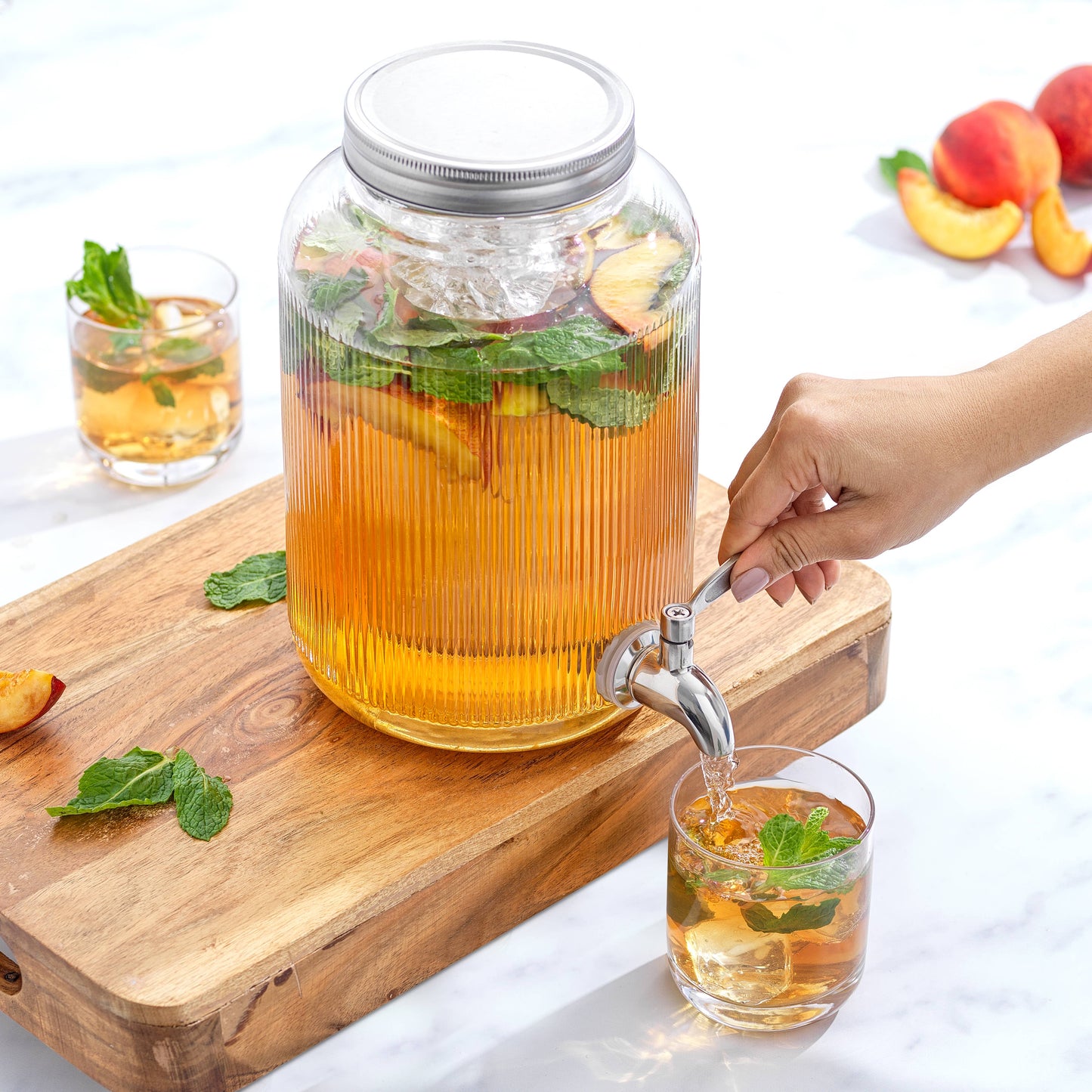 Fluted 1-Gallon Glass Drink Dispenser with Spout