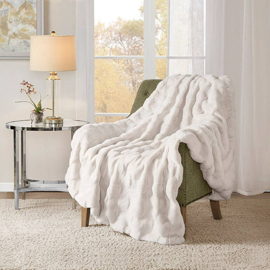Faux Fur Velvet Throw 50x60", Ivory