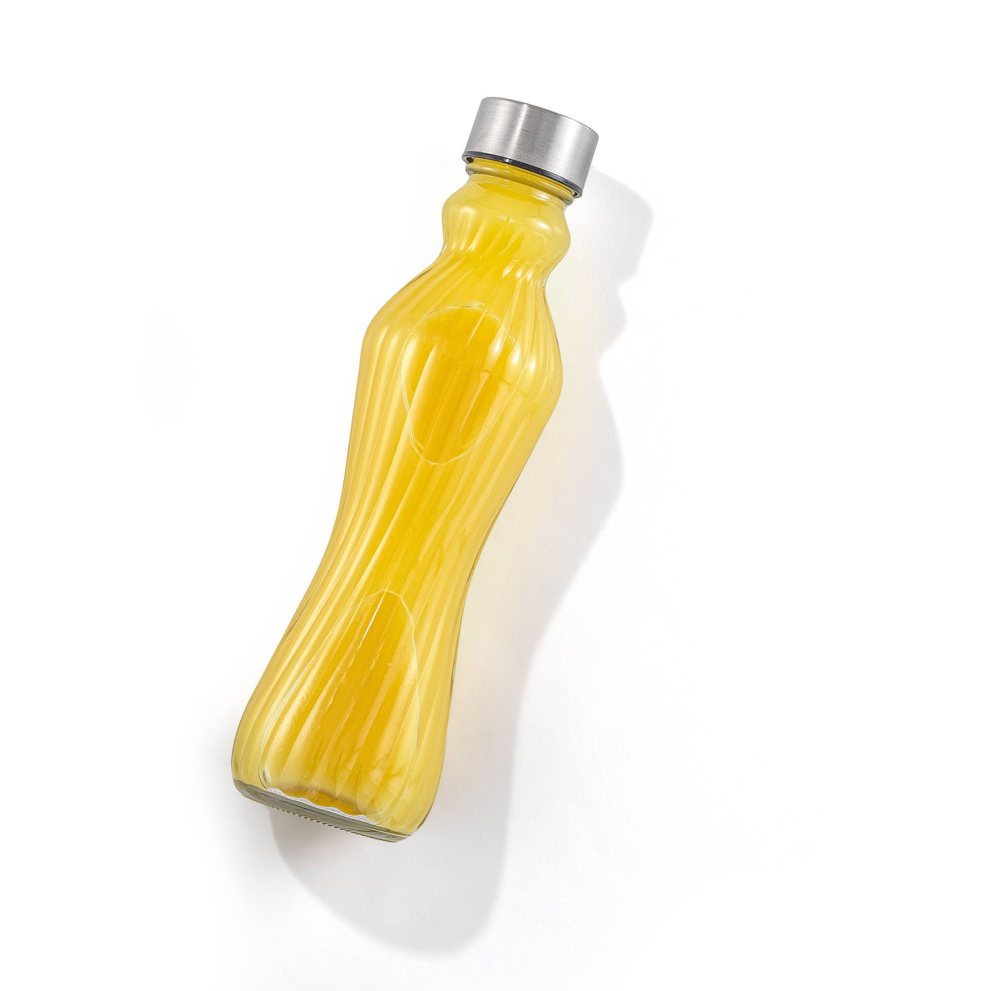 6 Fluted Glass Water Bottles with Stainless Steel Caps