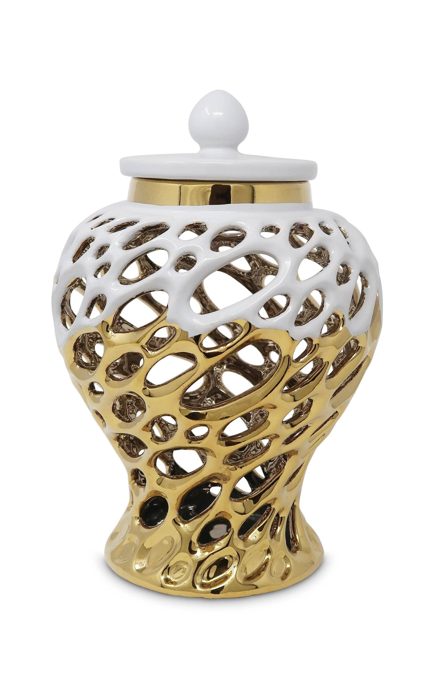 Gold and White Design Ginger Jar Medium