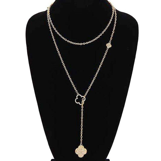 Four Leaf Clover Rhinestone Chain  Y Necklace