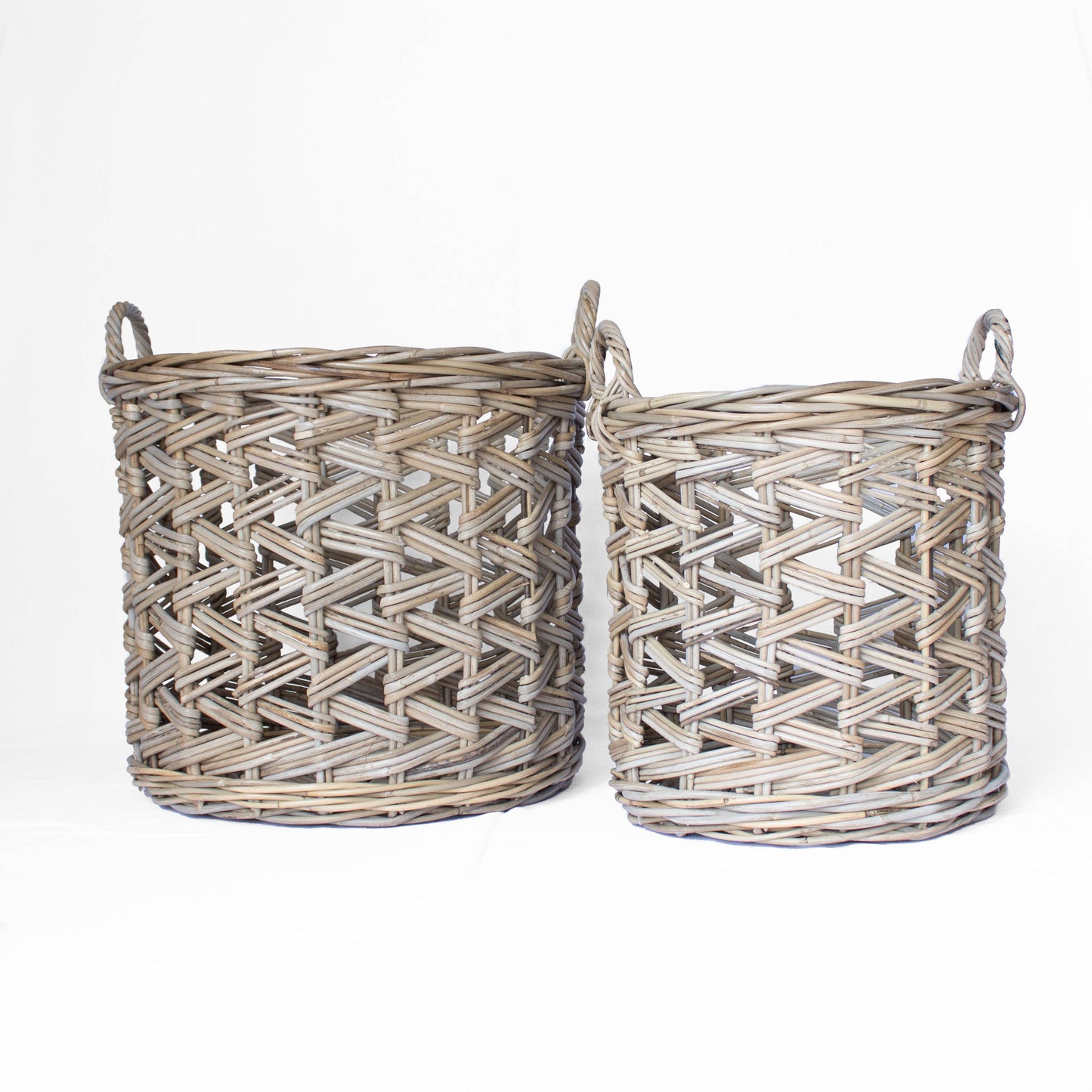 Zig-Zag Weave Round Basket Kubu Grey