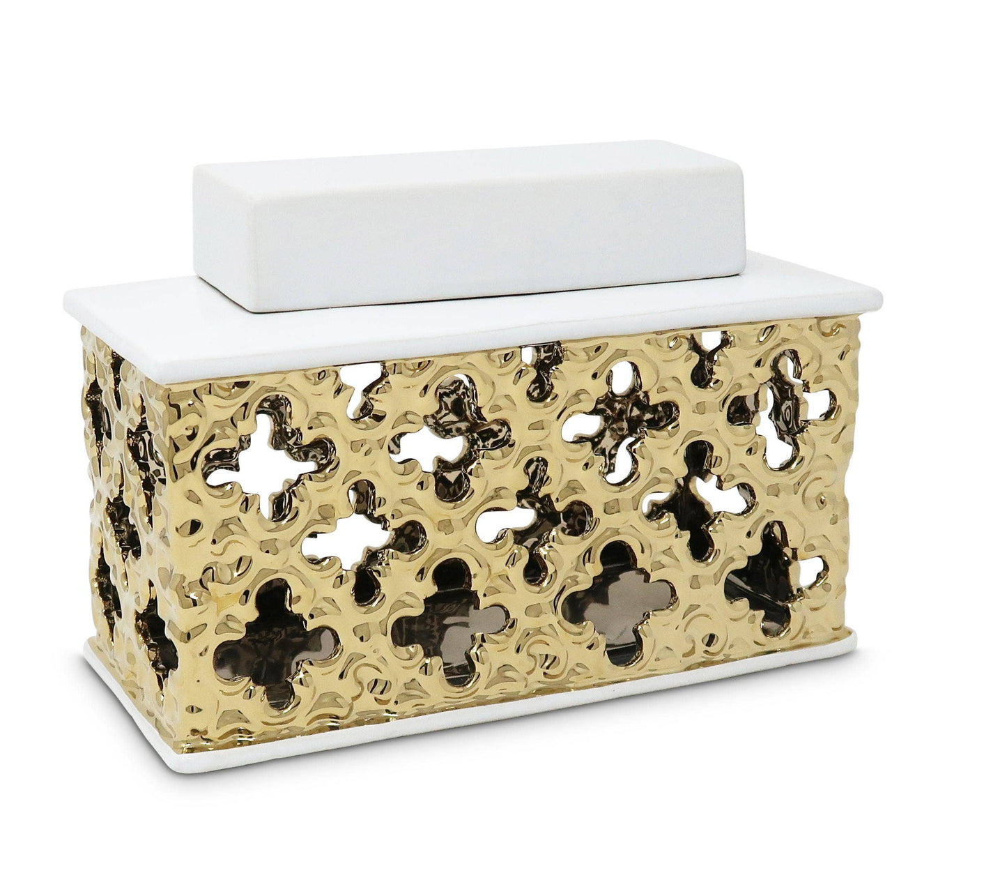 Gold Decorative Rectangle Jar with White Cover