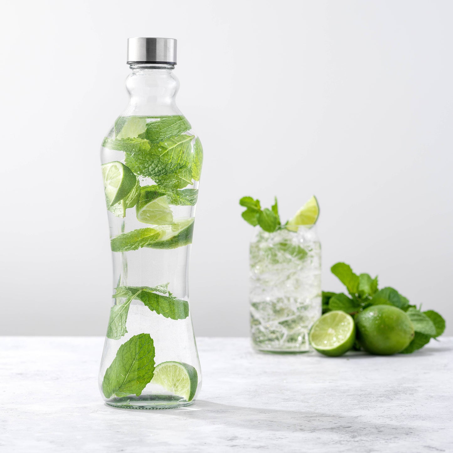Glass Water Bottles with Stainless Steel Cap - Set of 2