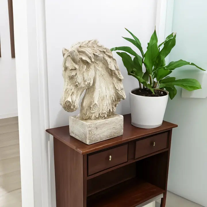 18" Horsehead Wood-Like Carving Statue Centerpiece