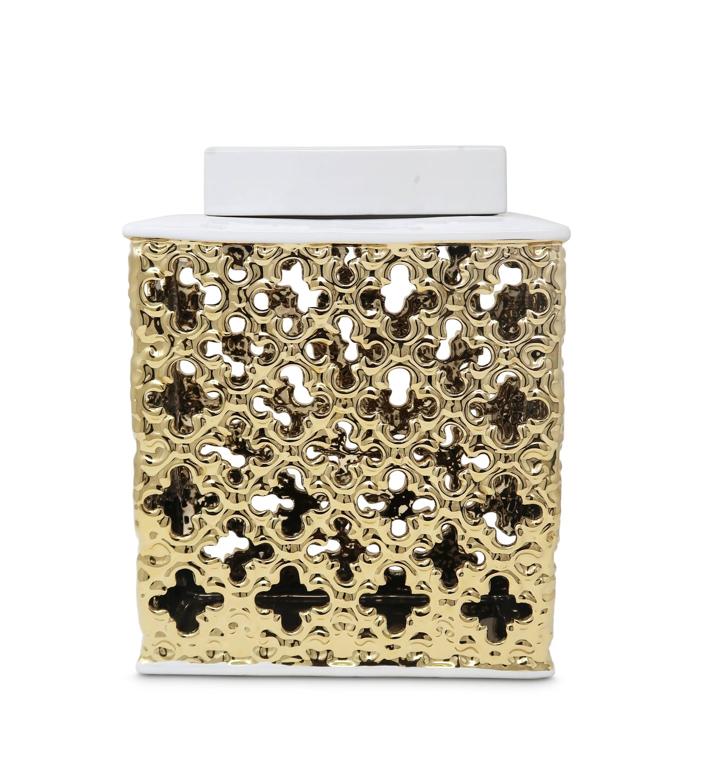 Gold Decorative Rectangle Jar with White Cover