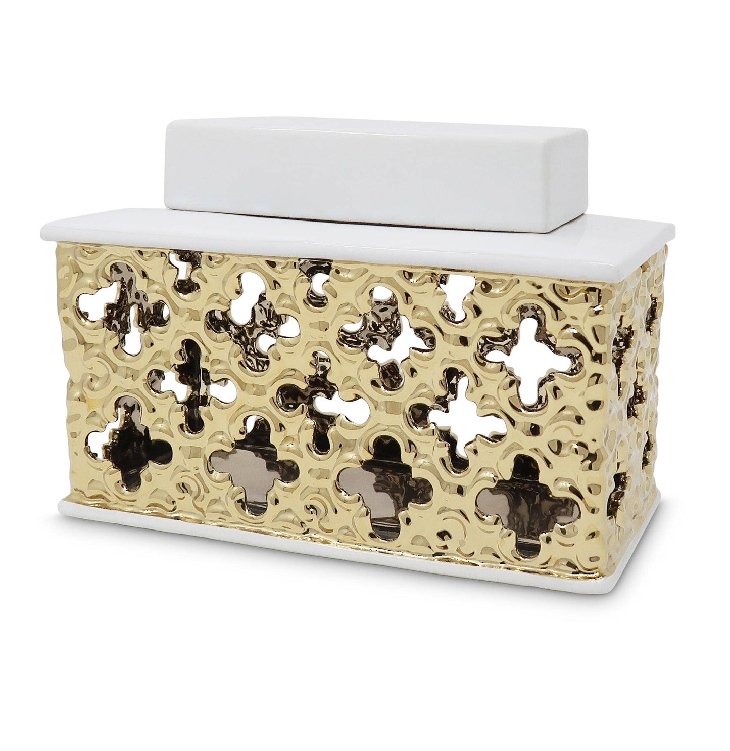 Gold Decorative Rectangle Jar with White Cover