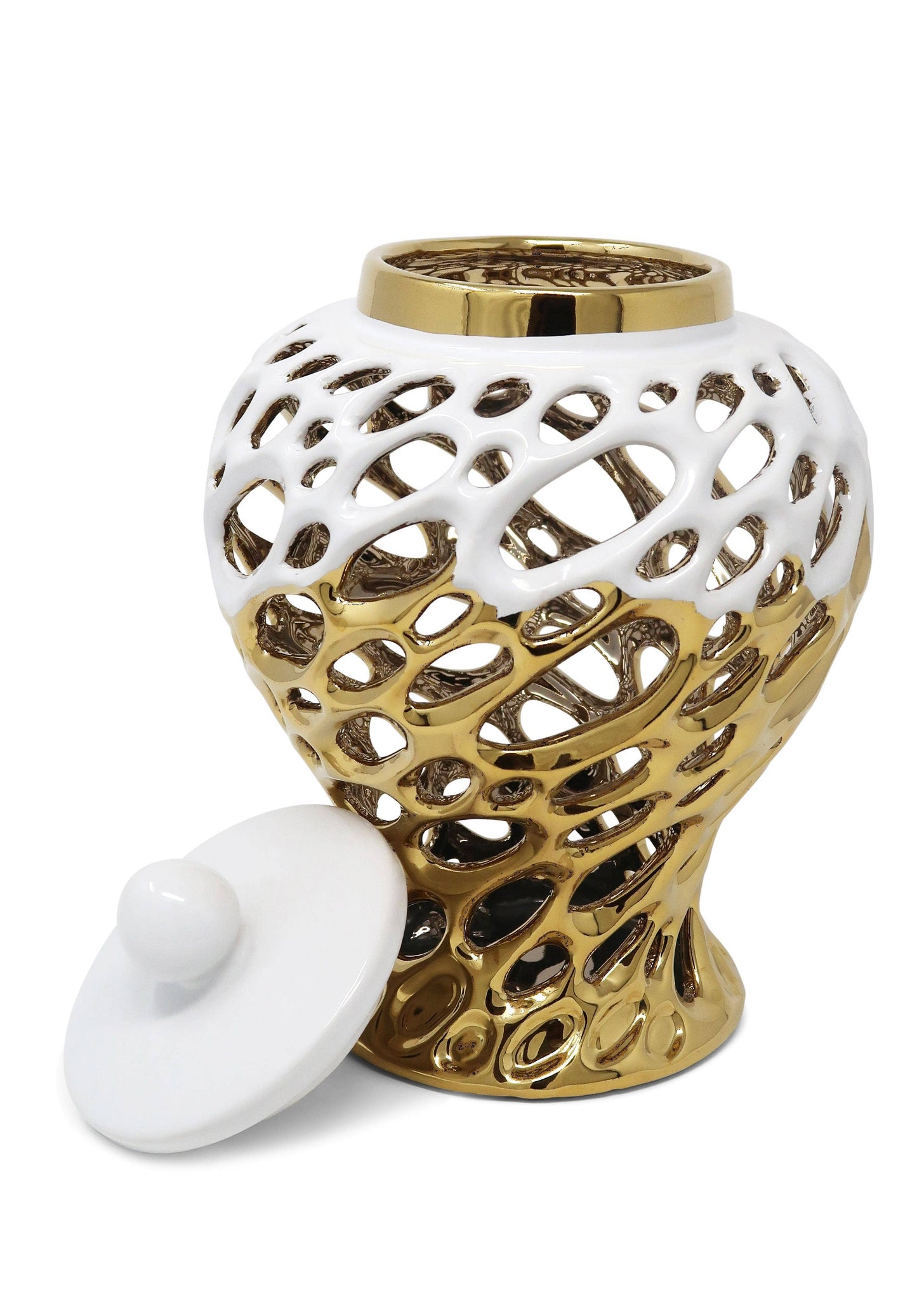 Gold and White Design Ginger Jar Medium
