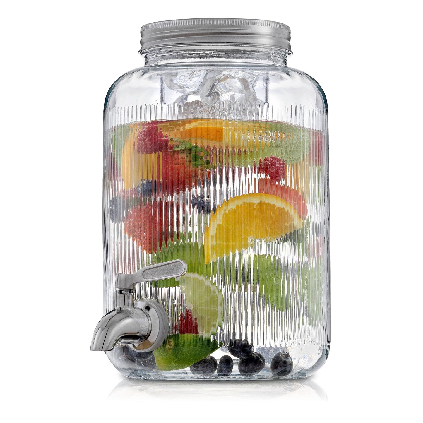Fluted 1-Gallon Glass Drink Dispenser with Spout