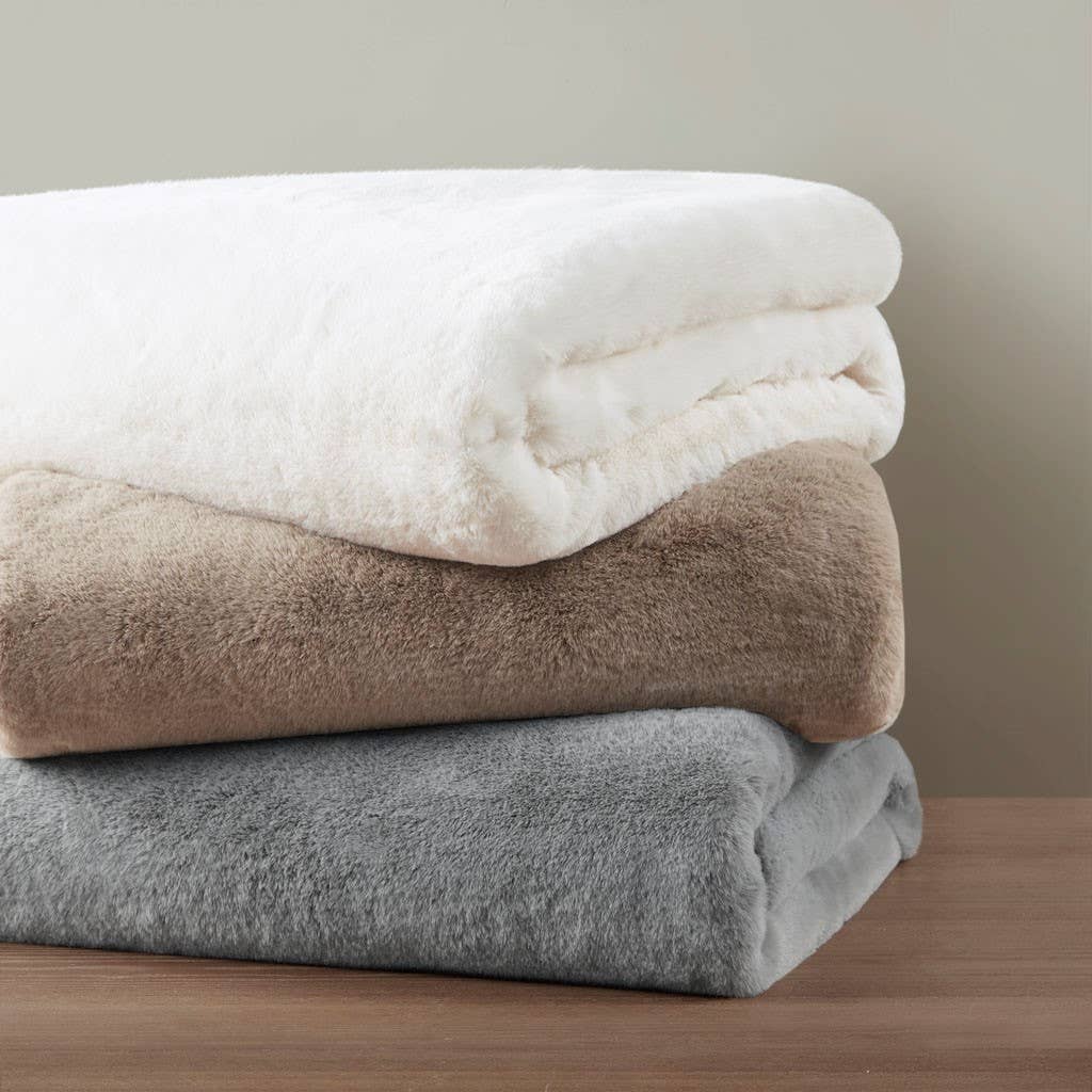Vegan Premium Faux Fur Throw with Velvet Reverse, Grey
