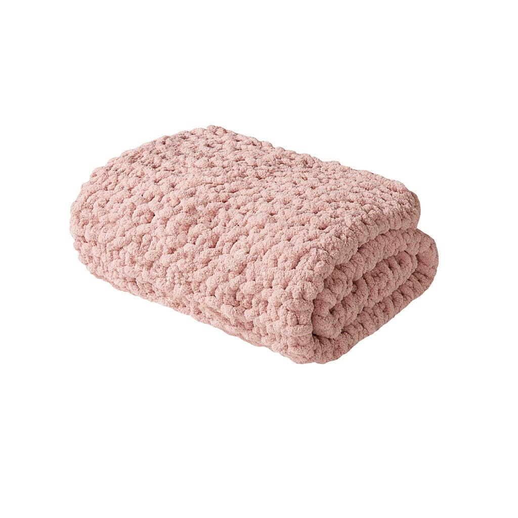 Handmade Chenille Chunky Knit 50x60 Throw, Pink